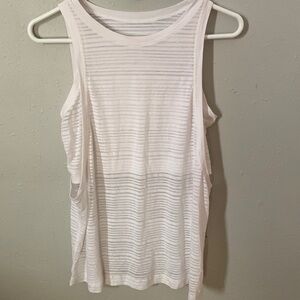 Striped LuluLemon White Racerback Cut-Out Tank Top
